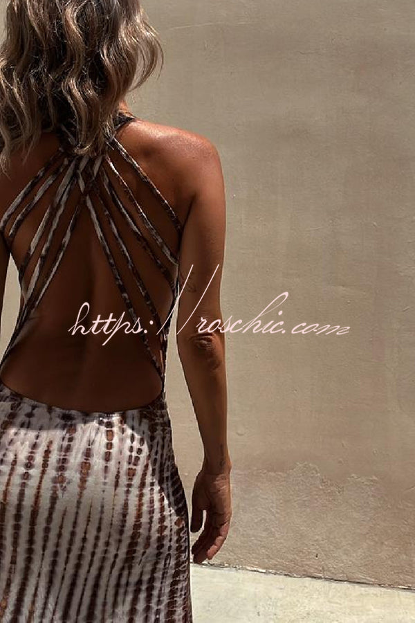 Summer Adventures Tie-dye Print Back Lace-up Stretch Maxi Dress  roschic