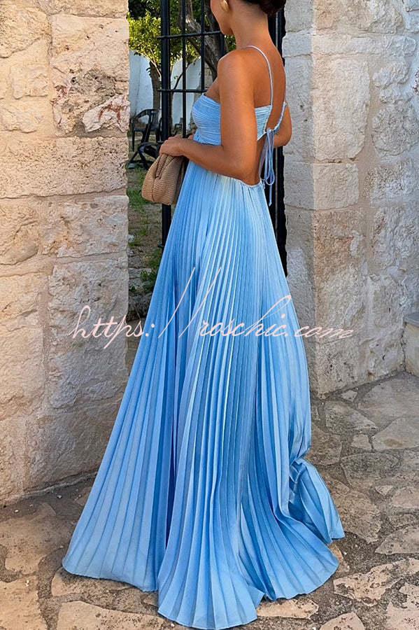 satin pleated cut out maxi dress Pleated Gradient Cutout Maxi Dress|Beach Tropical Vacation Dresses