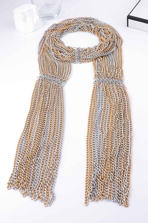 Exaggerated Layered Metal Chain Scarf