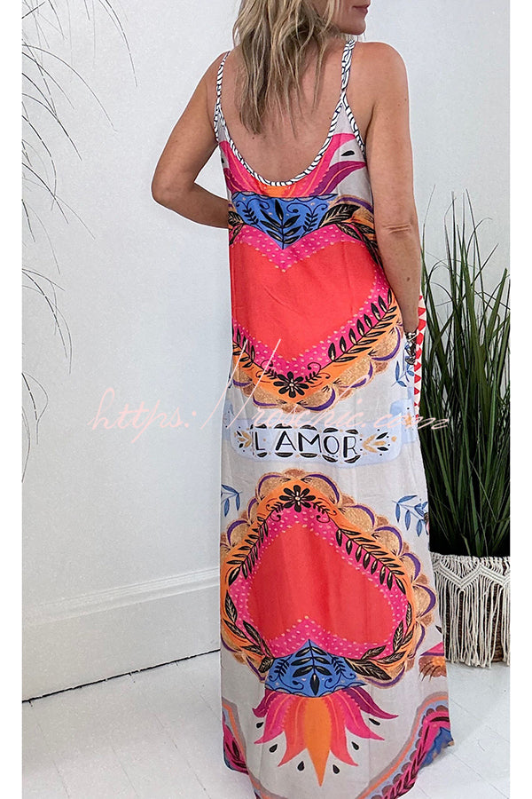 Perfect for Vacation Unique Print Pocketed Slip Loose Maxi Dress