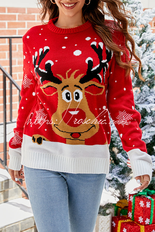 Christmas Print Crew Neck Long Sleeve Sweater