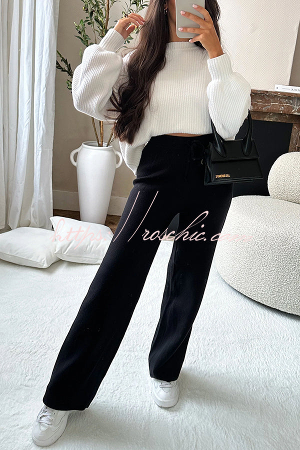 Marena Knit Drawstring Elastic Waist Wide Leg Pants