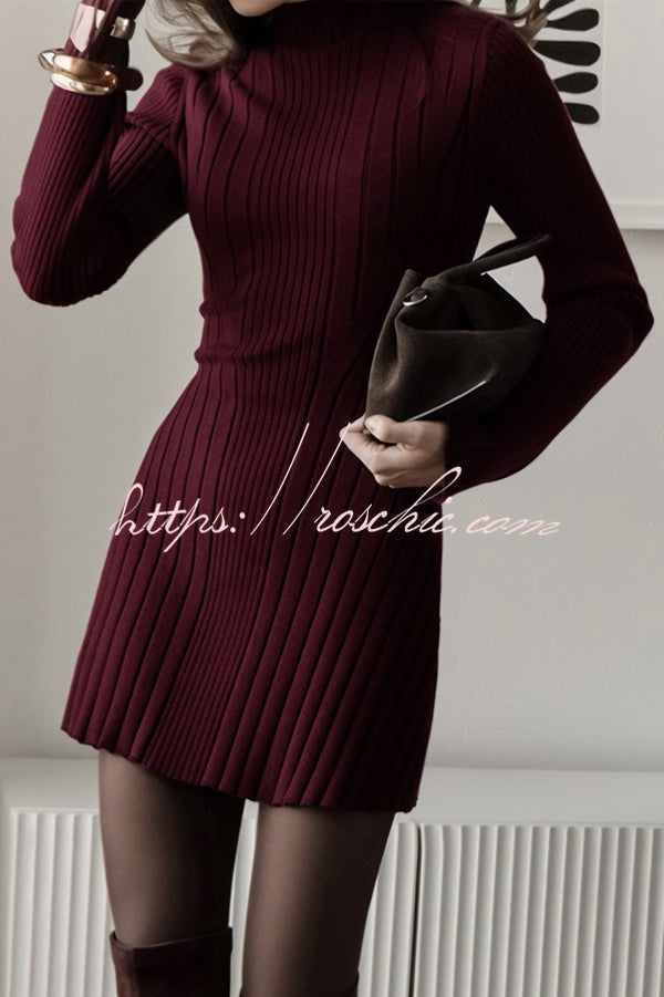 Solid Color Long-sleeved Slim-fit Elegant Knitted Mini Dress