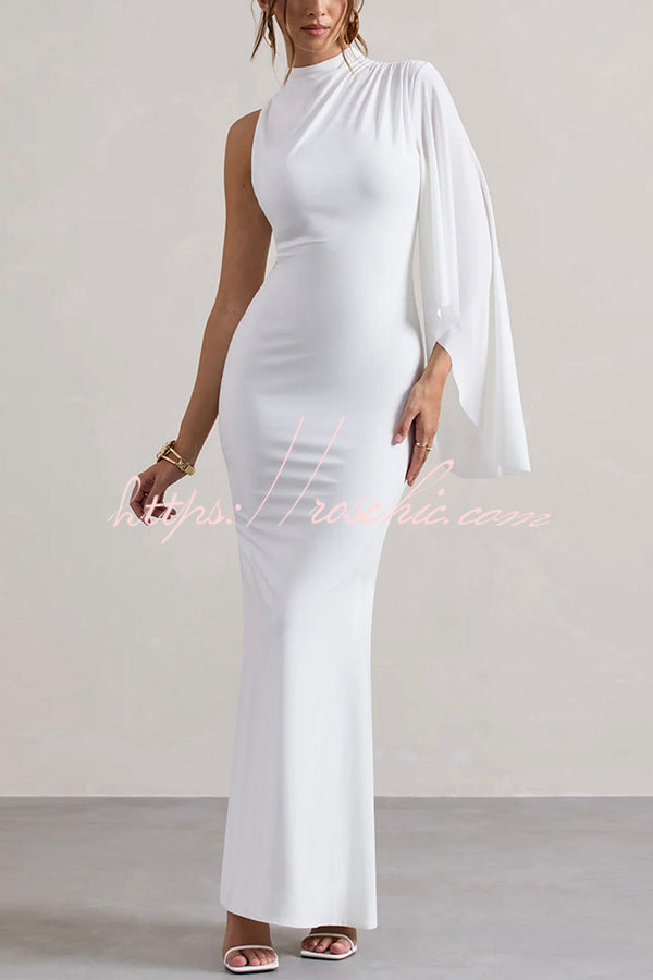 Ready When You Are High Neck One Ruffle Sleeve Maxi Dress