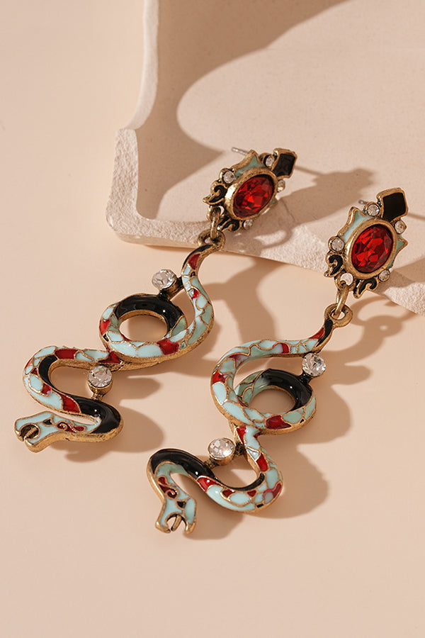 Fashionable Colorful Oil-drop Snake-shaped Gemstone Earrings