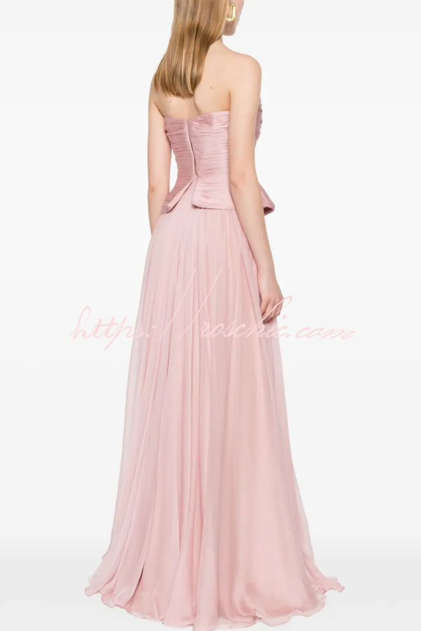 Fantasy Fairy Pleated Corset Chiffon Hem Strapless Maxi Dress