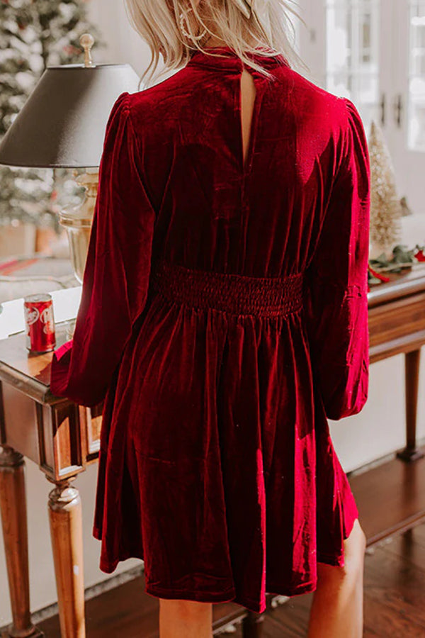 Solid Color Velvet Sexy Hollow Waist Long Sleeve Mini Dress
