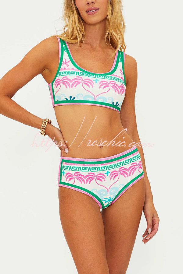 Dream Pool Day Tropical Unique Print Stretch Bikini Swimsuit