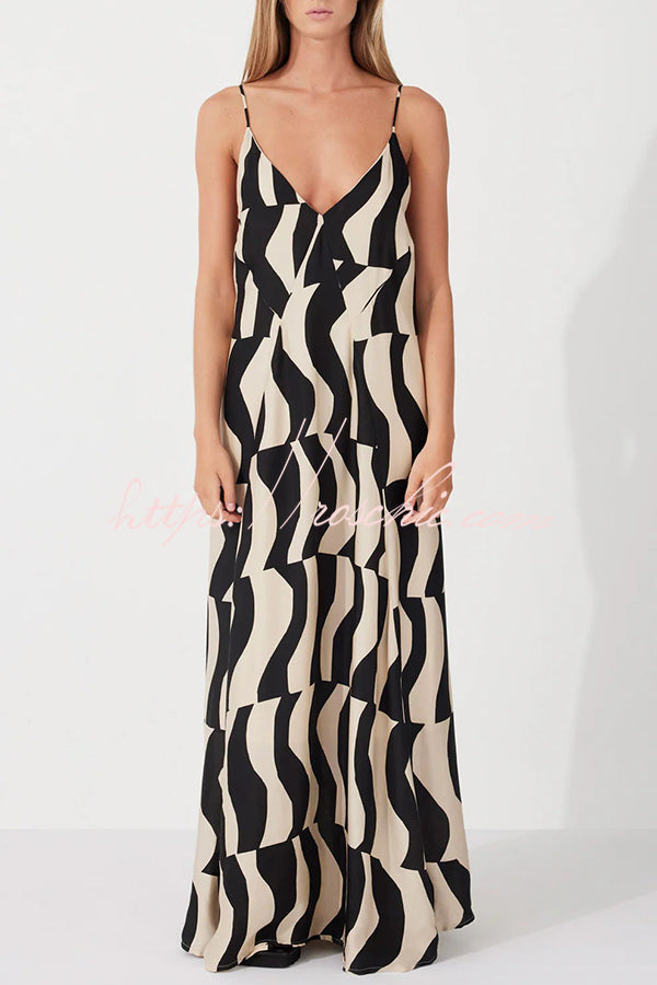 Flowing Elegance Geometric Print A-line Loose Maxi Dress