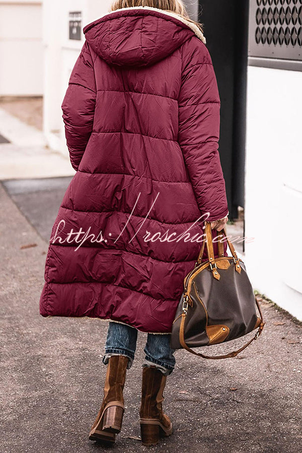 Hooded Plush Lined Pocket Long Sleeve Coat