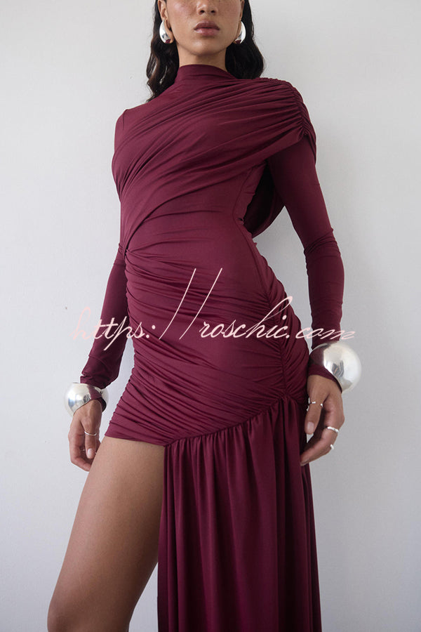 Solid Color Long-sleeved Pleated Slim-fit Elegant Ribbon Mini Dress