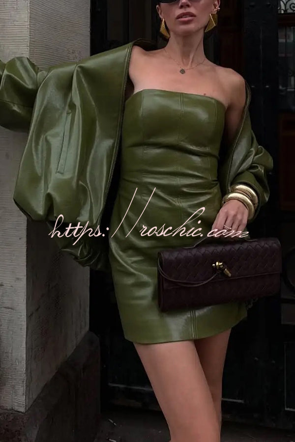 Sexy Tube Top Back Zipper Slim Leather Mini Dress