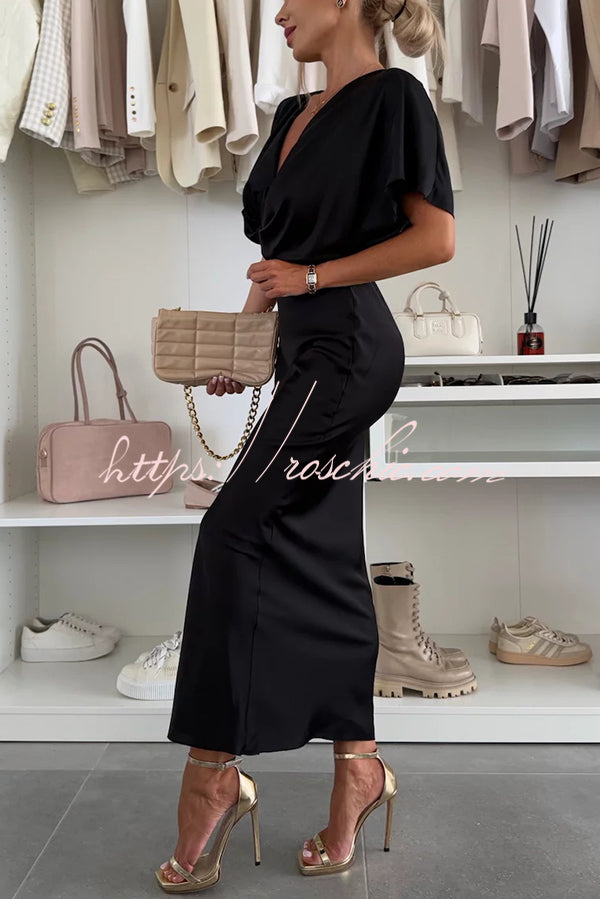 navy blue dress for baby girl Buy Shasmi Girl's & Women's Skin Solid Color V-Neck A-Line Maxi Dress for  Women | New Year Party Outfit | Waist Cinched Puff Sleeve Western Dress main image 1