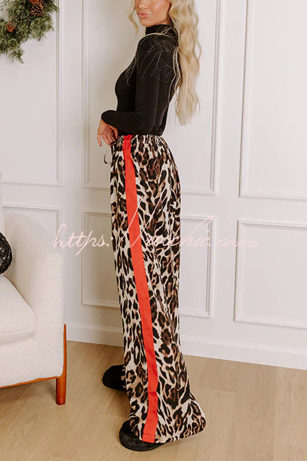 Leopard Print Elastic Waist Pocket Loose Wide Leg Pants