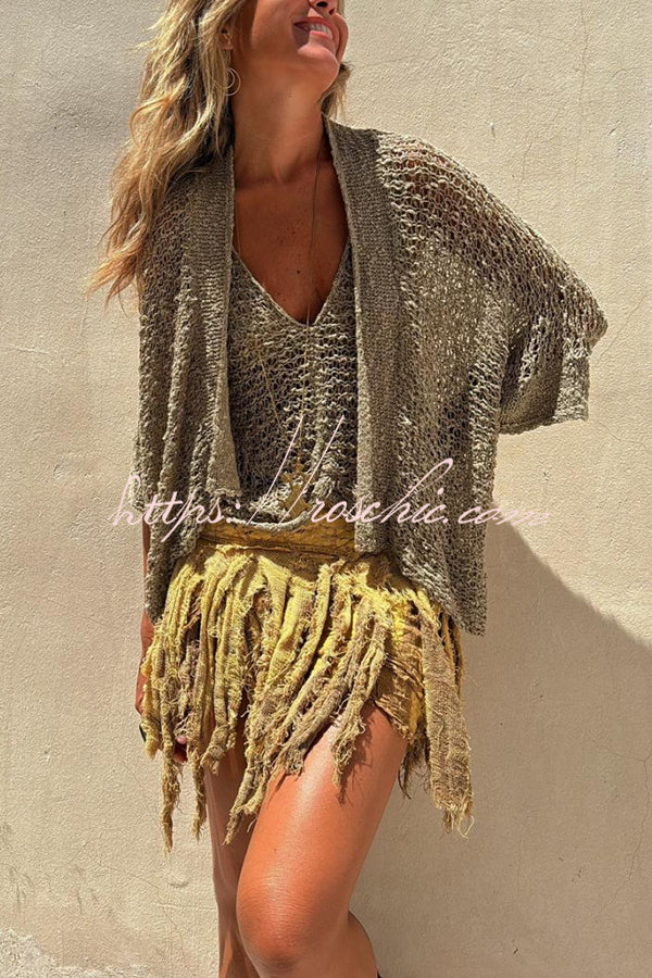 Fashionable Vacation Knit Hollow Bat Sleeve Loose Cardigan