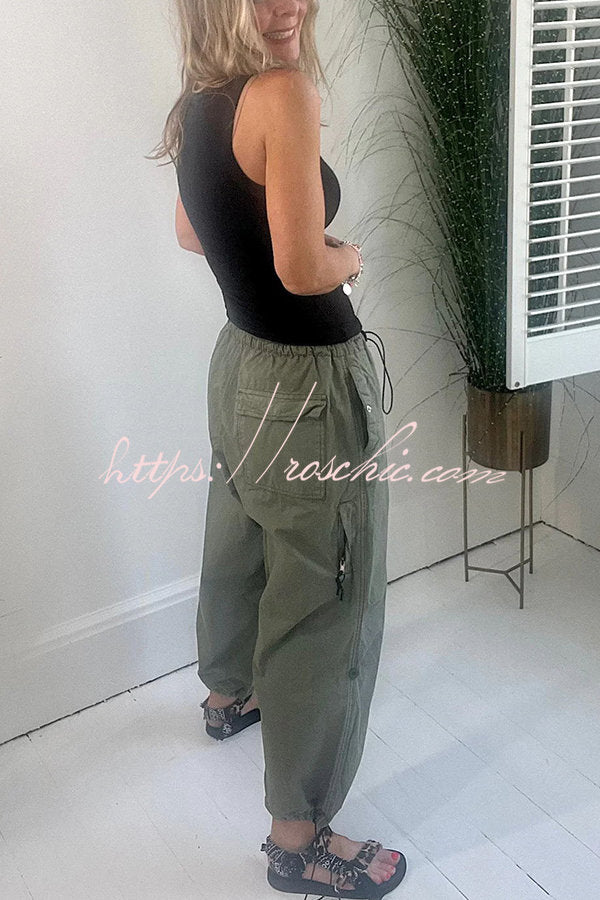 Street Style Drawstring Elastic Waist Pocketed Cargo Pants