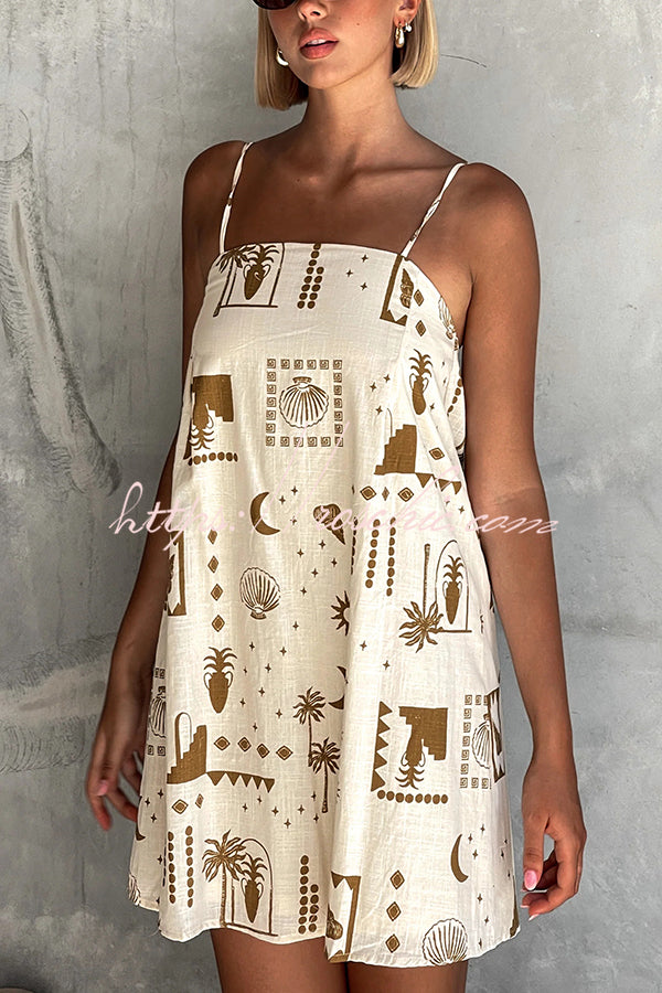 Fashionable Graffiti Printed Halter Backless Loose Mini Dress
