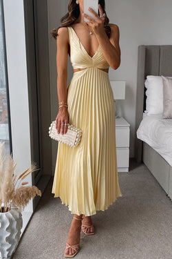 Summer Social Stain Pleated Cutout Waist Loose Midi Dress roschic Summer Social Stain Pleated Cutout Waist Loose Midi Dress roschic