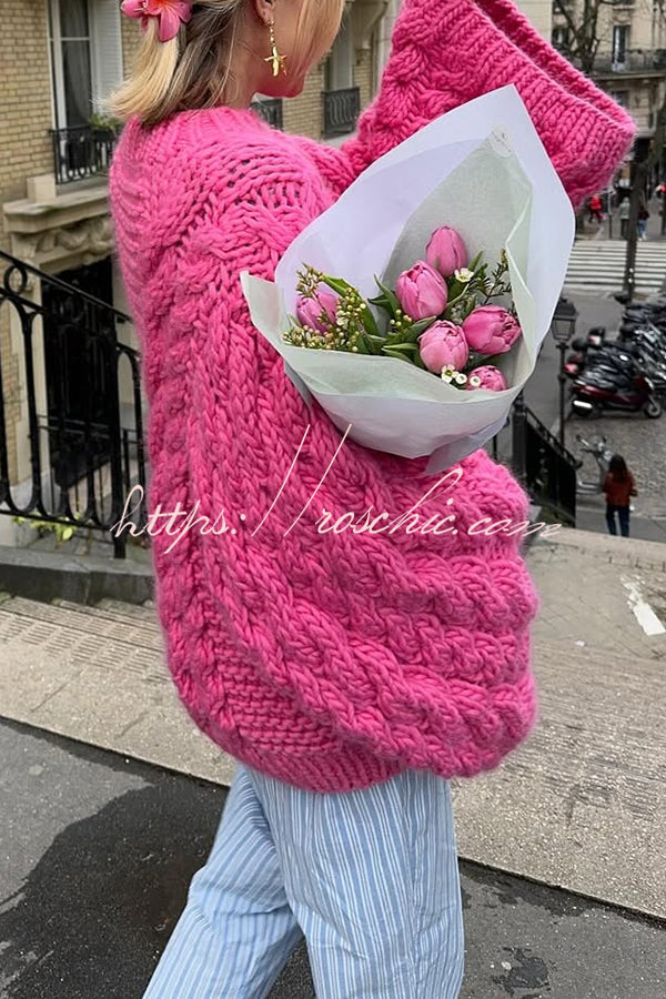 Solid Color Loose Round Neck Long Sleeve Casual Knitted Sweater