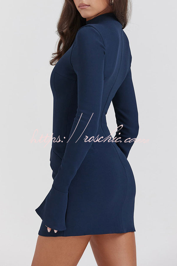 Giao Zippered Long Sleeve Pockets High Waisted Mini Dress