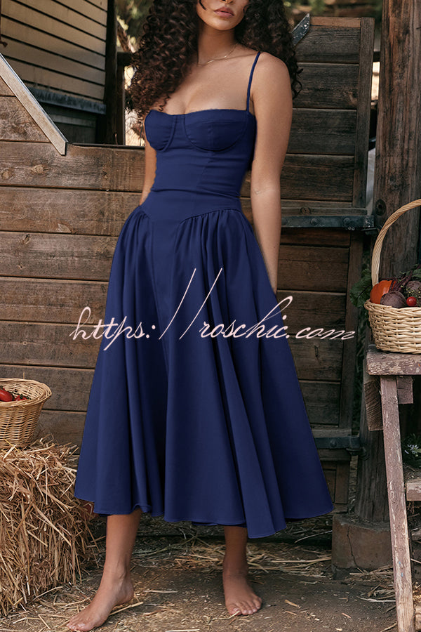 Solid Color Buttonless Bandeau Side Pocket Midi Dress