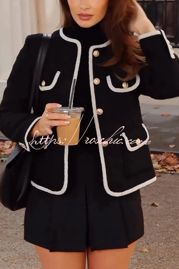Fashionable Contrast Color Long Sleeve Button-decorated Casual Jacket