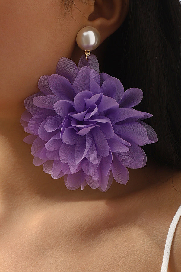Fashion Holiday Fabric Floral Pearl Earrings