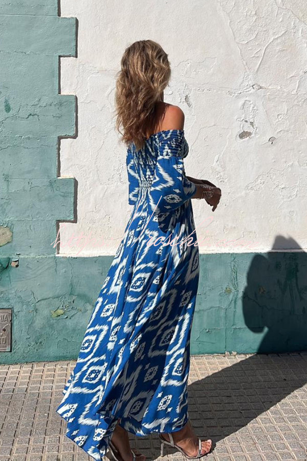 pocketed maxi dress Close To The Vacation Ethnic Print Smocked Off Shoulder Pocketed Maxi –  roschic