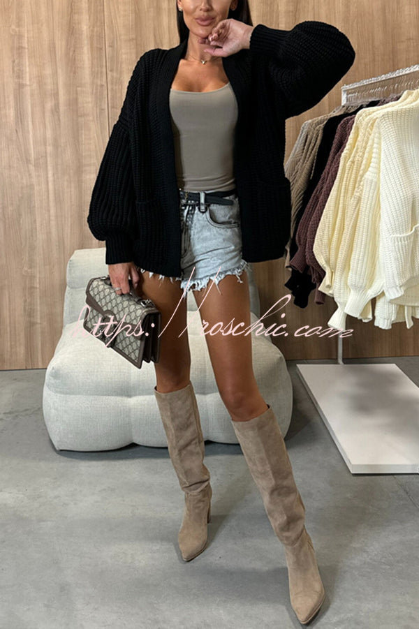 Solid Color V-neck Long-sleeved Casual Knitted Cardigan