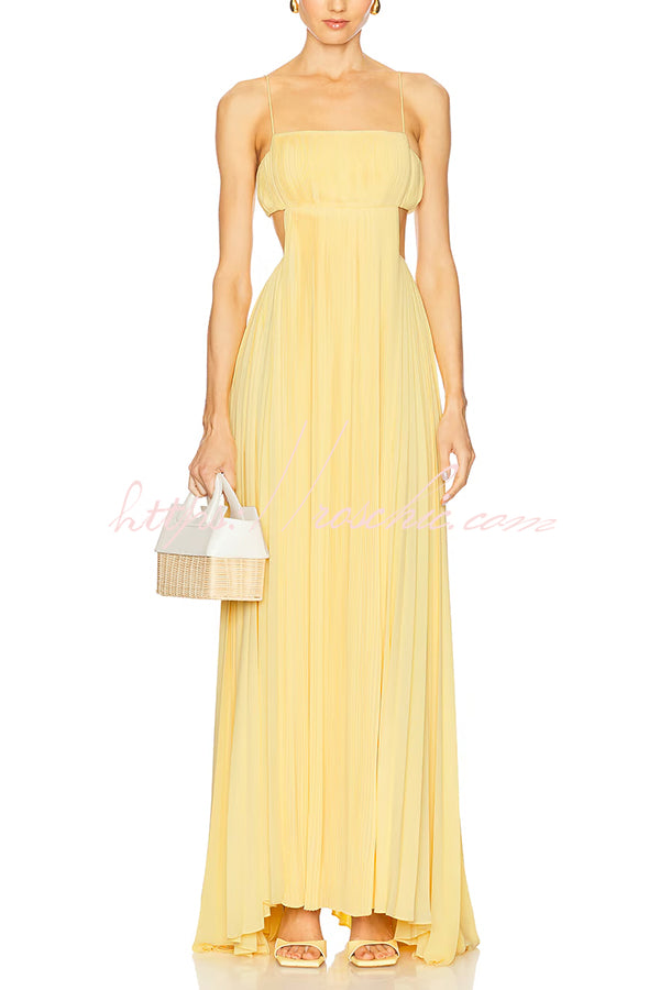 Butter Moment Pleated Cutout Waist A-line Slip Maxi Dress