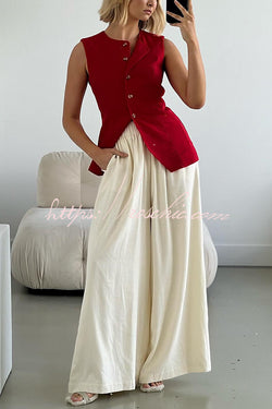 Billie Linen Blend High Rise Elastic Waist Pocketed Wide Leg Pants