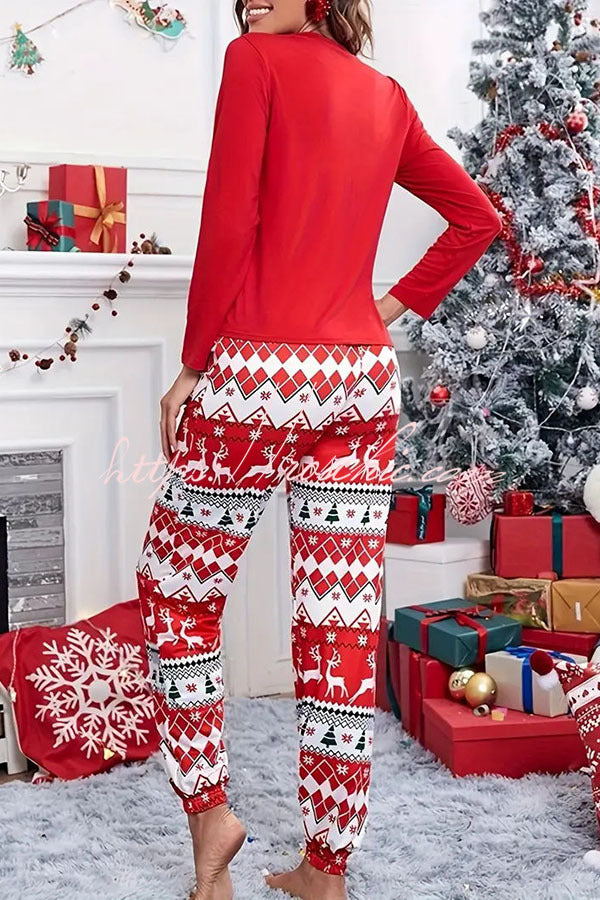 Christmas Is Calling Printed Elastic Waist Lounge Jogger Pajama Set