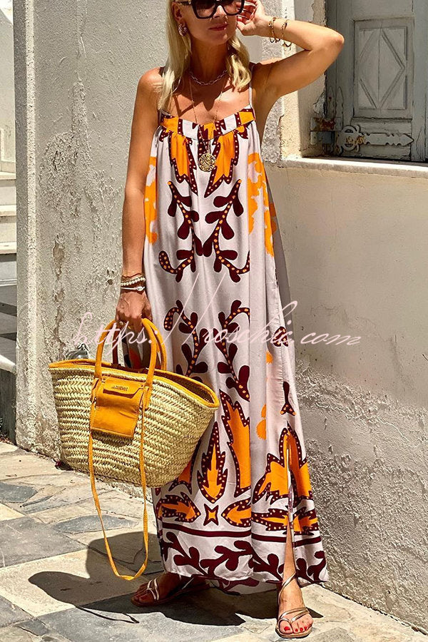 Sunday��s Color Palette Ethnic Printed Loose Cami Maxi Dress