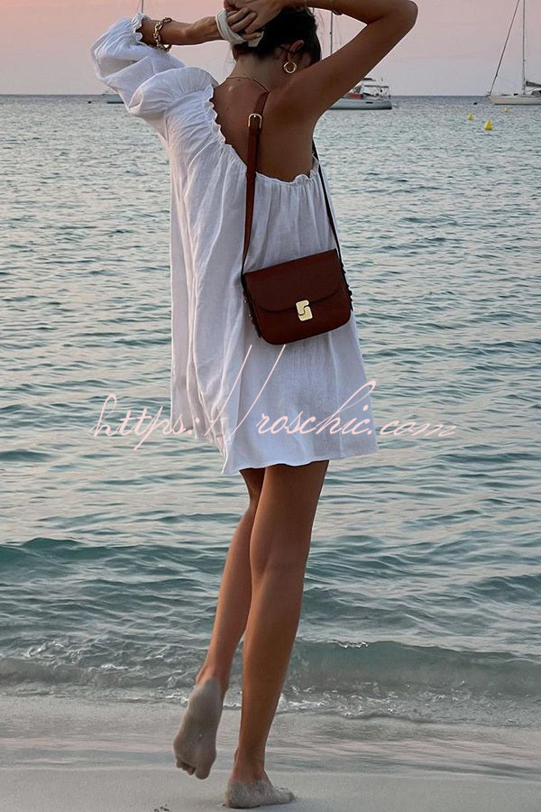 A Moment for Beach Linen Blend One Shoulder Loose Mini Dress