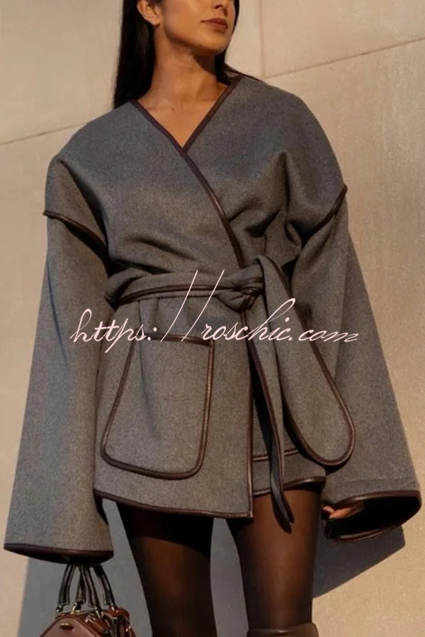 Comfort Is Luxury Wool Blend Tie-up  Pocket Oversized Blanket Coat