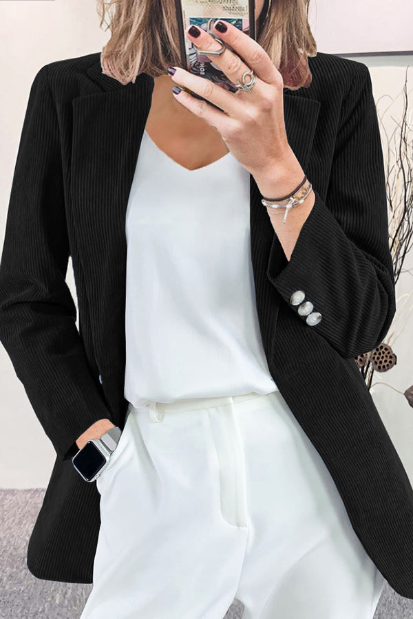 Solid Color Lapel Long Sleeve Button Casual Blazer