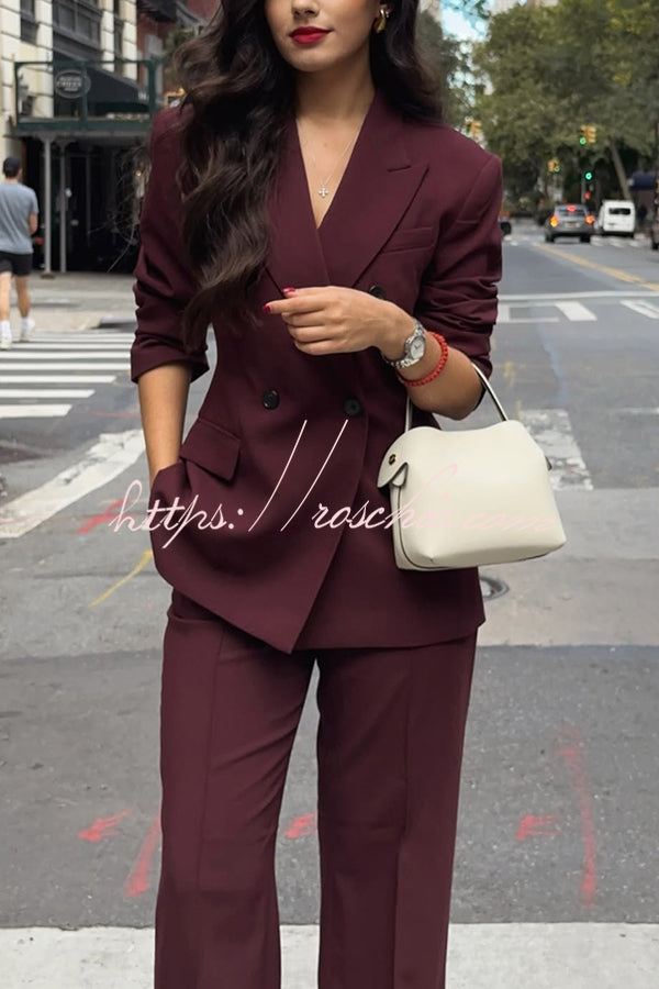 The Perfect Style Button Up Lapel Blazer and Pocketed Wide Leg Pants Set