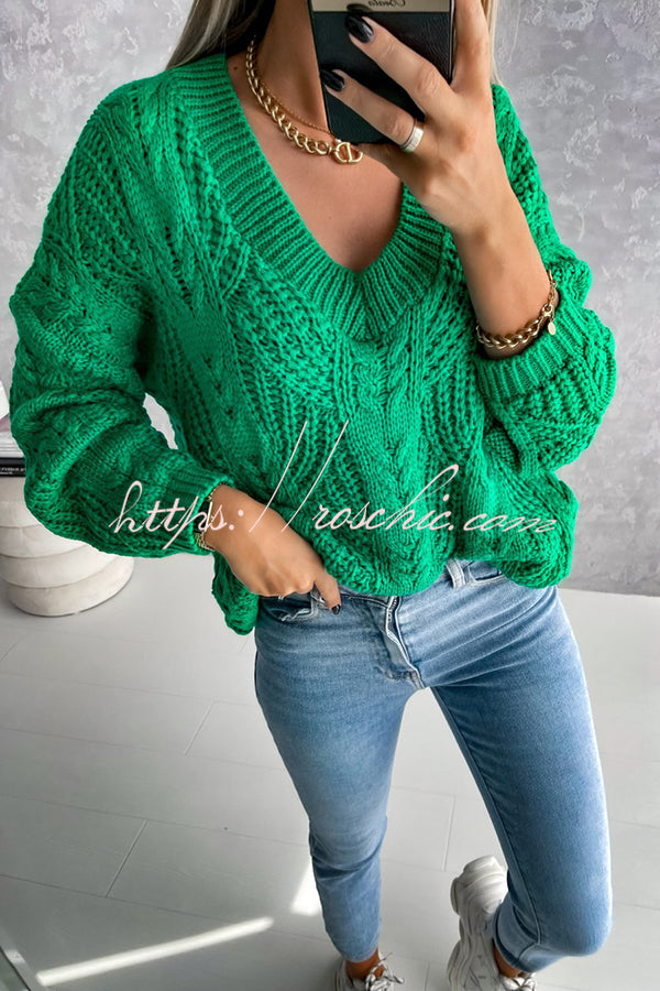 Olivier Hollow Twisted Cord V Neck Long Sleeved Sweater