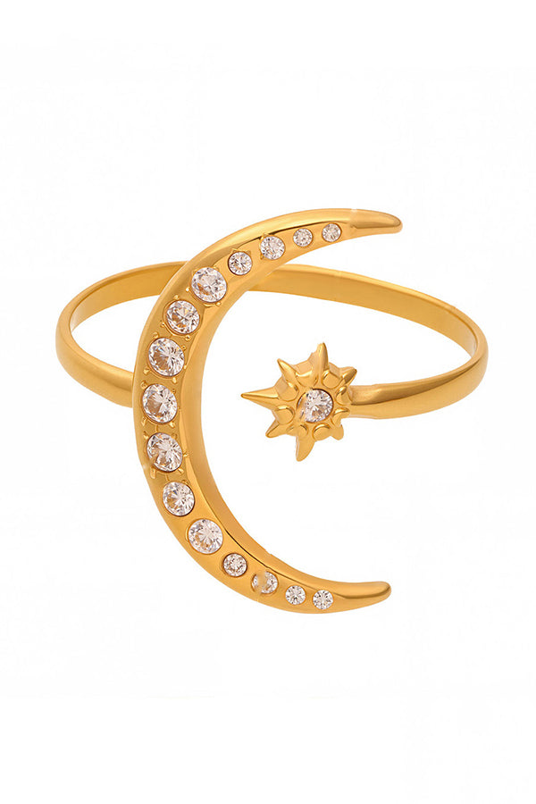 Elegant Super-shiny Zircon Star and Moon Irregular Geometric Ring