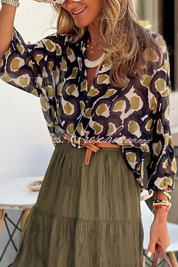 Unique Printed Lapel Button-down Loose Casual Shirt