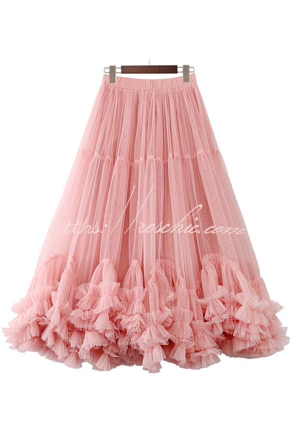 Surprising Tulle Paneled Stretch Waist Maxi Skirt