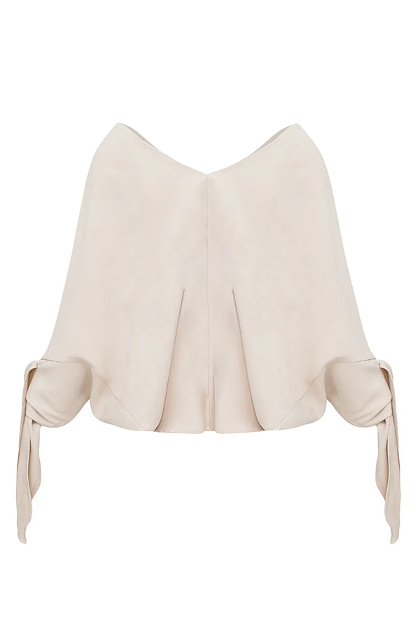 Joyful Bond Linen Blend V-neck Knotted Cuff Half Sleeve Loose Top