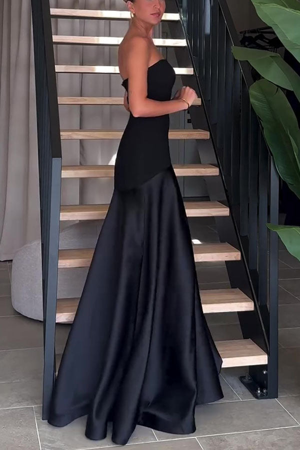 slim fit dress slacks Black Strapless Maxi Dress Cut-Out Fit and Flare Prom Gown BP049 Black / S