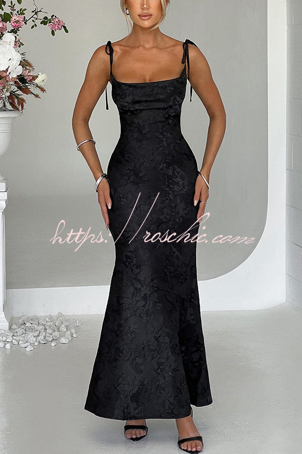 Jacquard Fabric Elegant Suspender Tie Slim Fishtail Maxi Dress