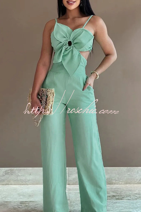 Three-dimensional Flower Accessories Hollow Pocket Jumpsuit