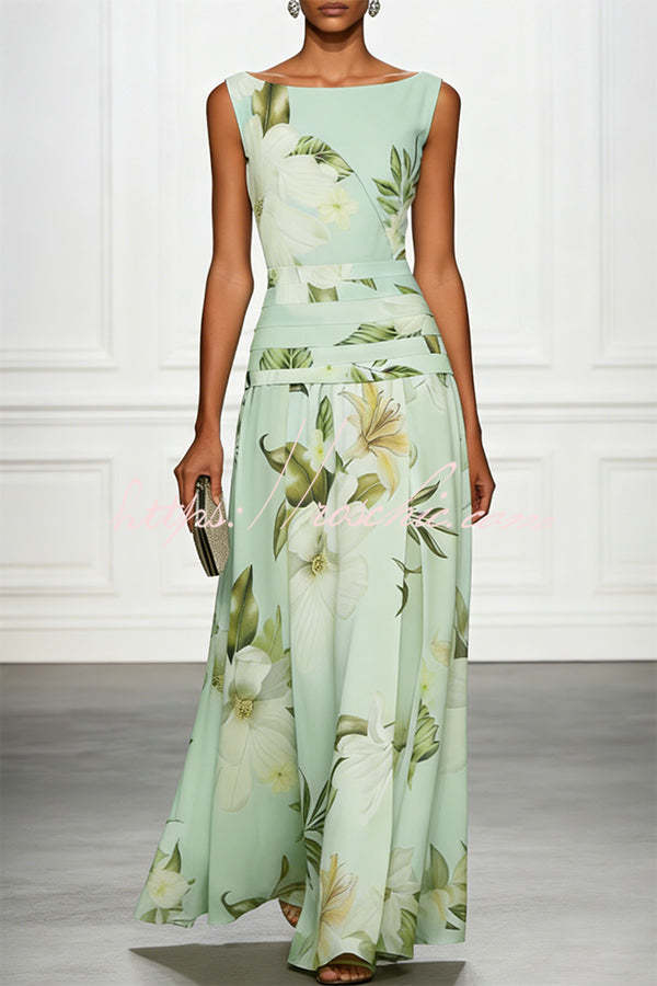 boat neck floral maxi dress Cupshe Boat Party Floral Maxi Dress - Blue