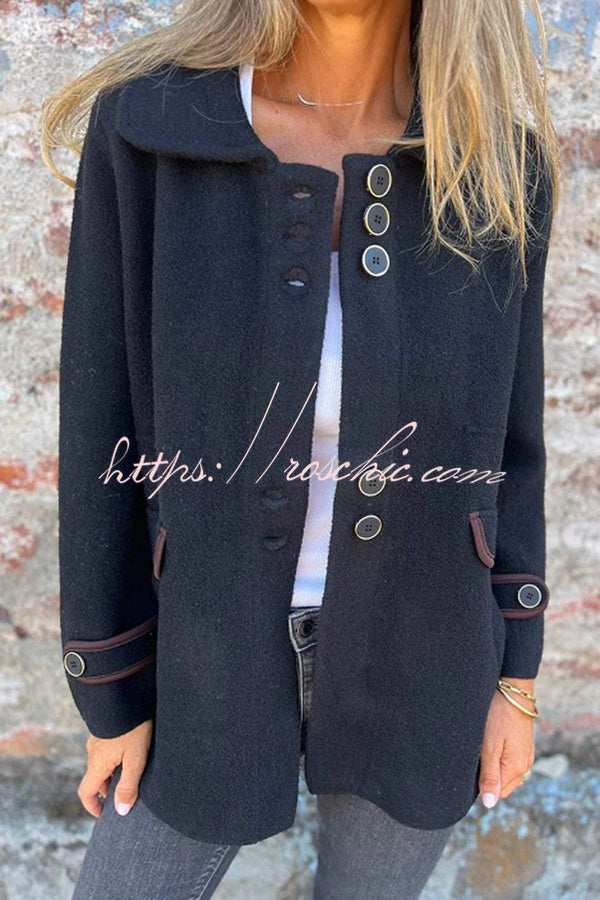 Solid Color Lapel Long Sleeve Button Loose Coat