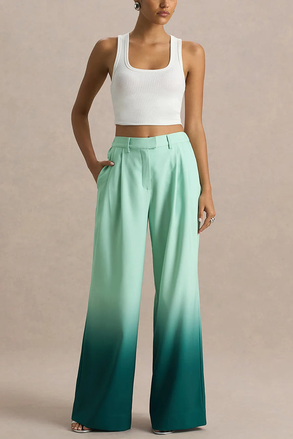 Enya Ombre Print Elastic Waist Pocketed Wide Leg Pants