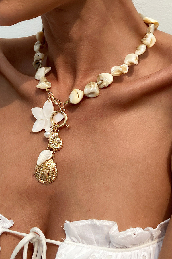 Vacation Imitation Pearl Conch Starfish Pendant Necklace Bracelet