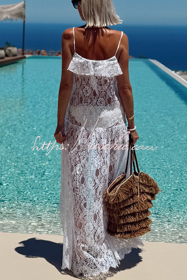 lace maxi dress cover up Janus Cover-Up Robe in Black Butterfly Crochet